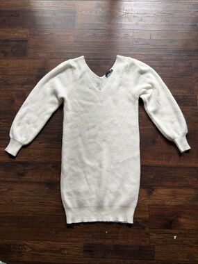 Women's Cream V-Neck Knit Sweater Dress